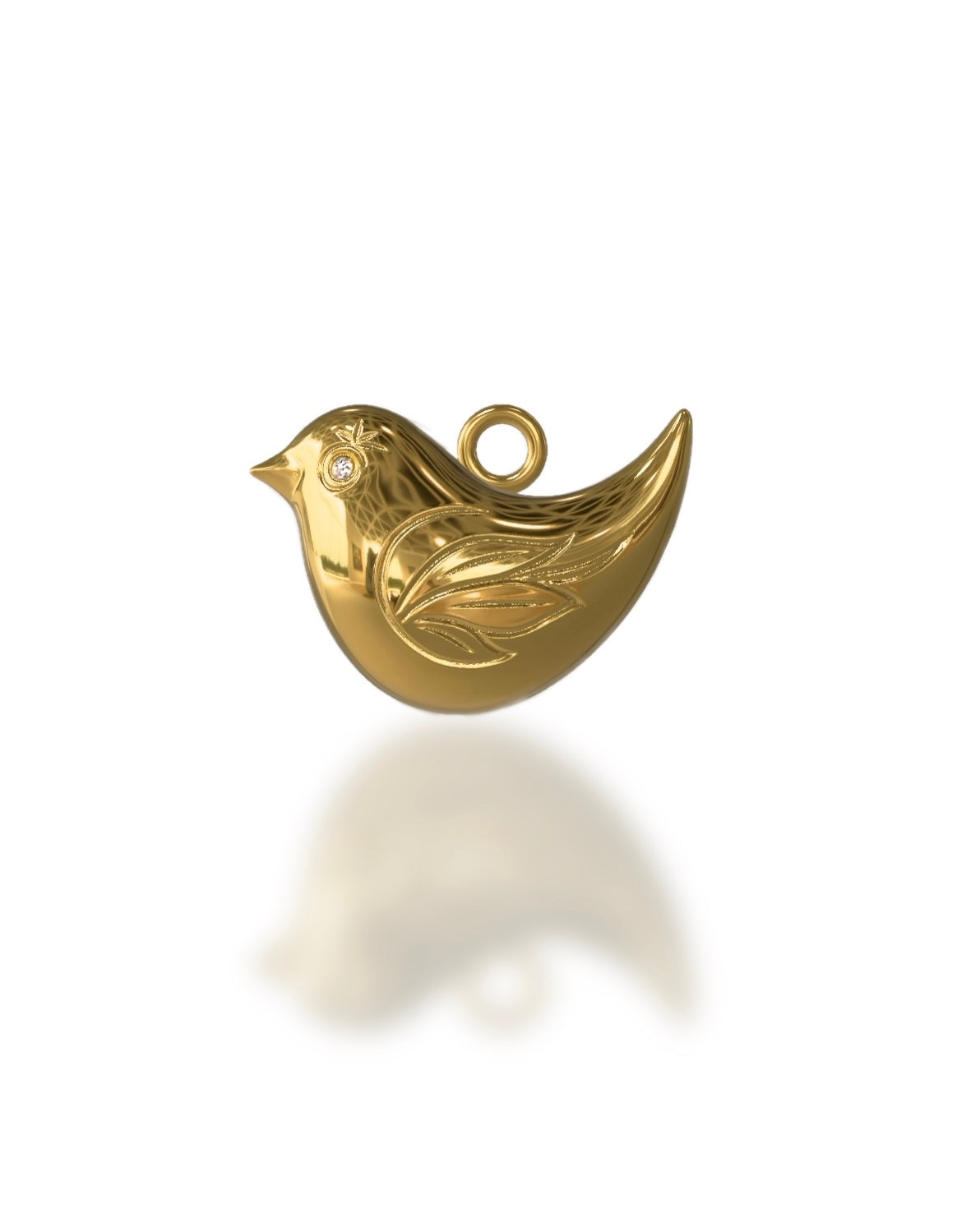 Gold bird-shaped pendant on a white background