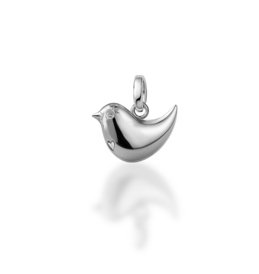 Silver bird-shaped pendant on a white background