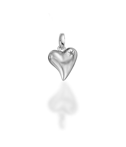 Silver heart-shaped pendant on a white background