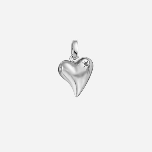 Silver heart-shaped pendant on a white background