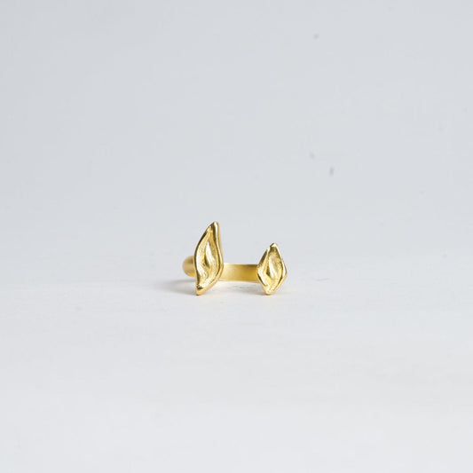 Gold ring on a light gray background