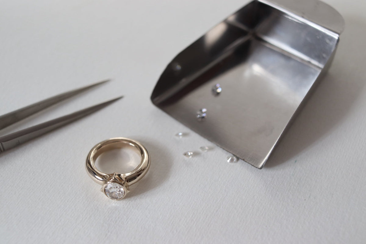 Bespoke engagement ring with an old cut diamond in the Dune Workshop atelier
