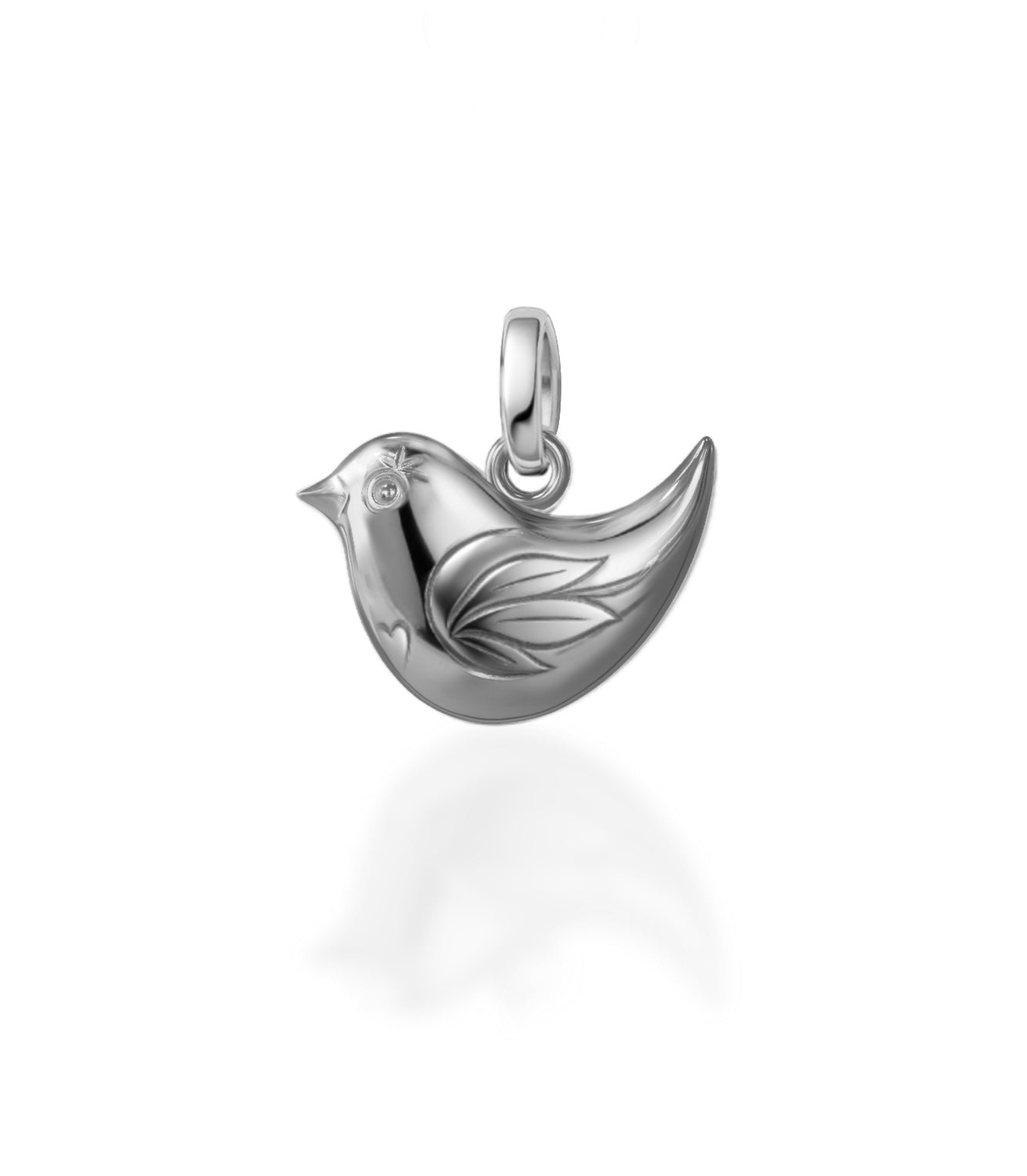 Silver bird-shaped pendant on a white background