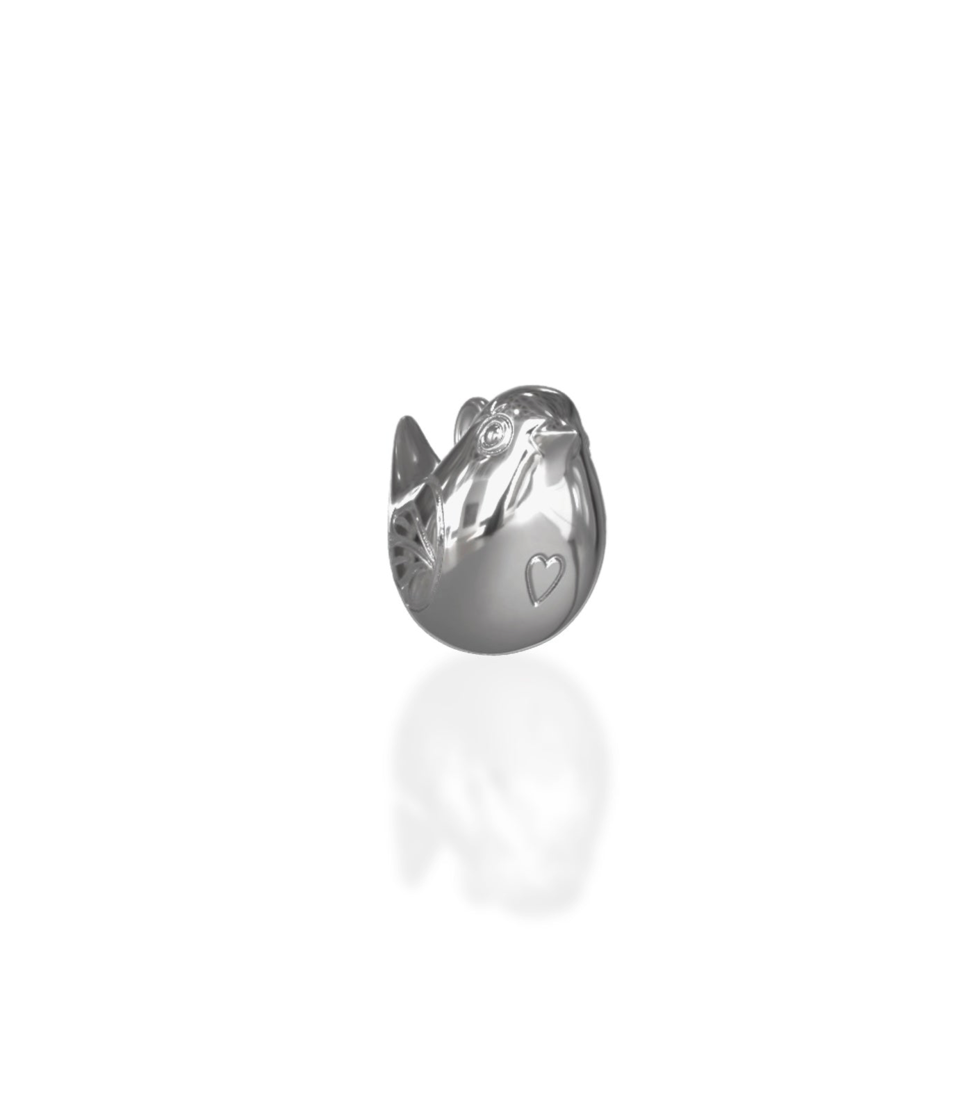Silver ring with a heart design on a white background