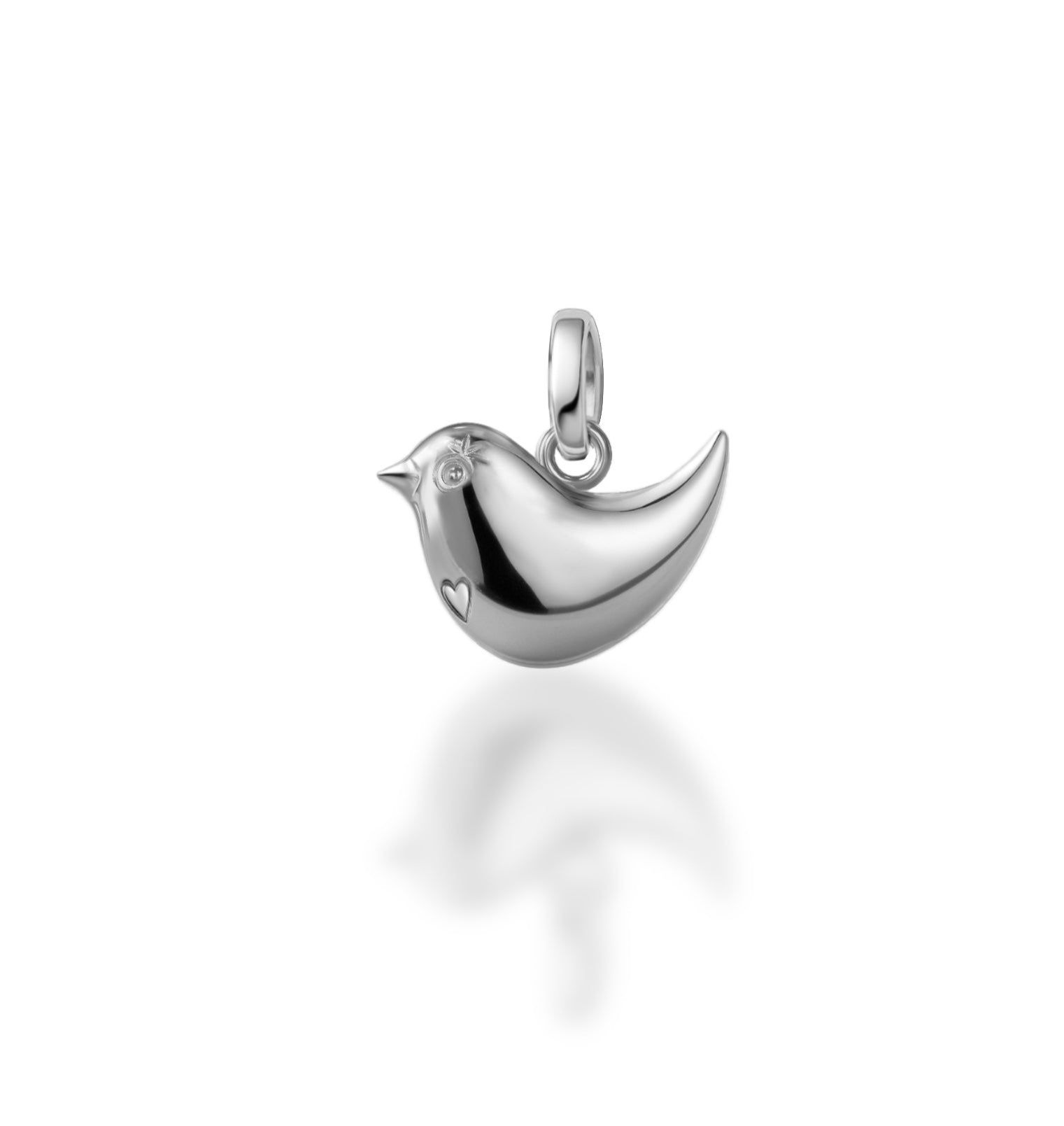 Silver bird-shaped pendant on a white background