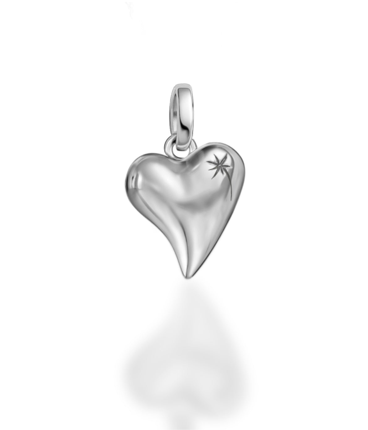Silver heart-shaped pendant with a star design on a white background
