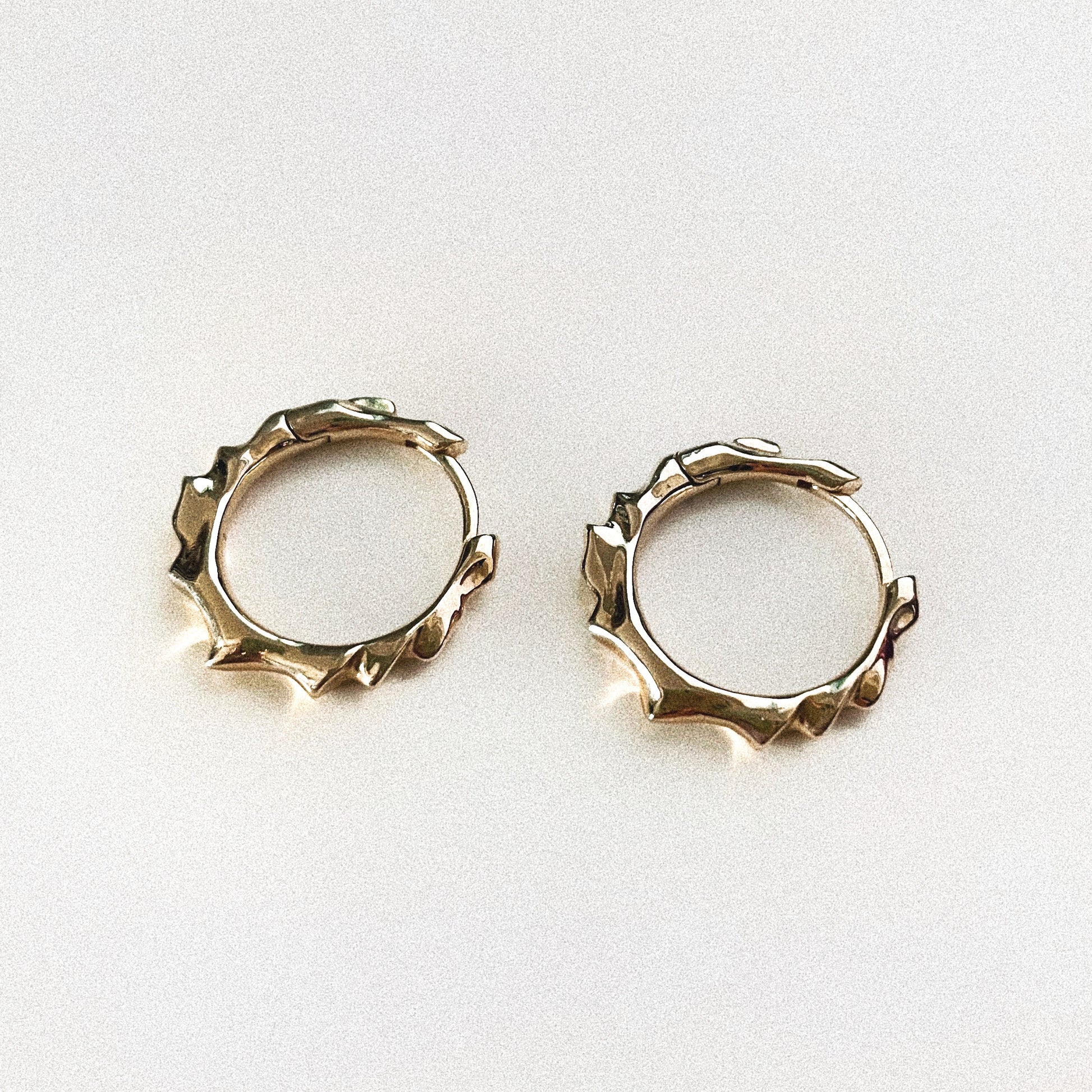 Pair of gold hoop earrings on a white background
