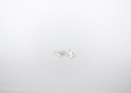 Pair of silver earrings on a light gray background