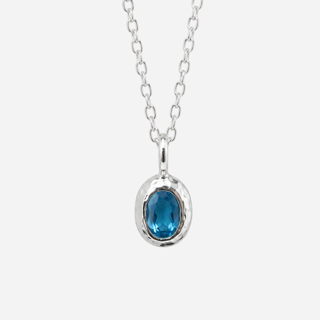 Oval Swiss Blue Topaz Silver Pendant