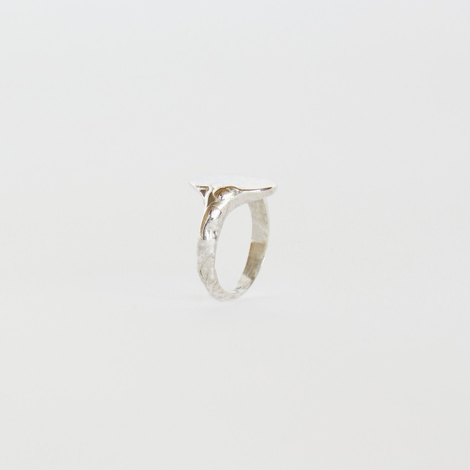Silver ring on a light gray background