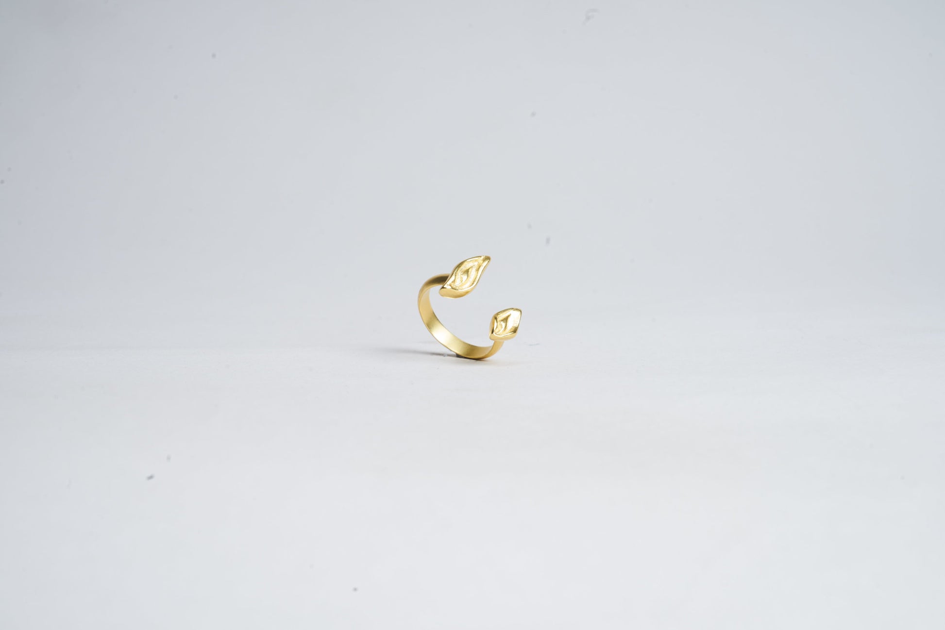 Gold open ring on a light gray background
